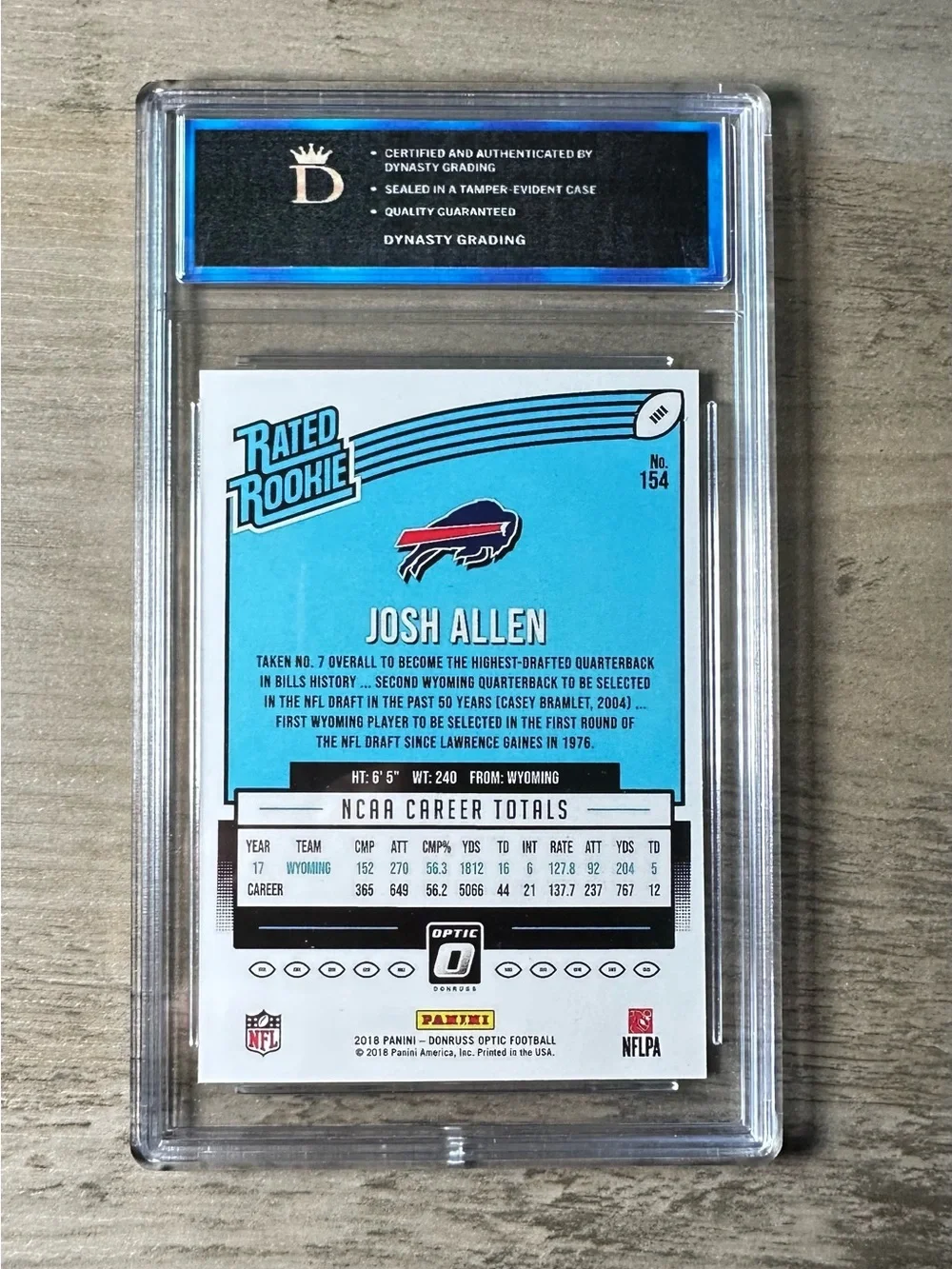Josh Allen Rookie 2018 Panini Optic #154 Gem Mint 10 Novelty Football Card.